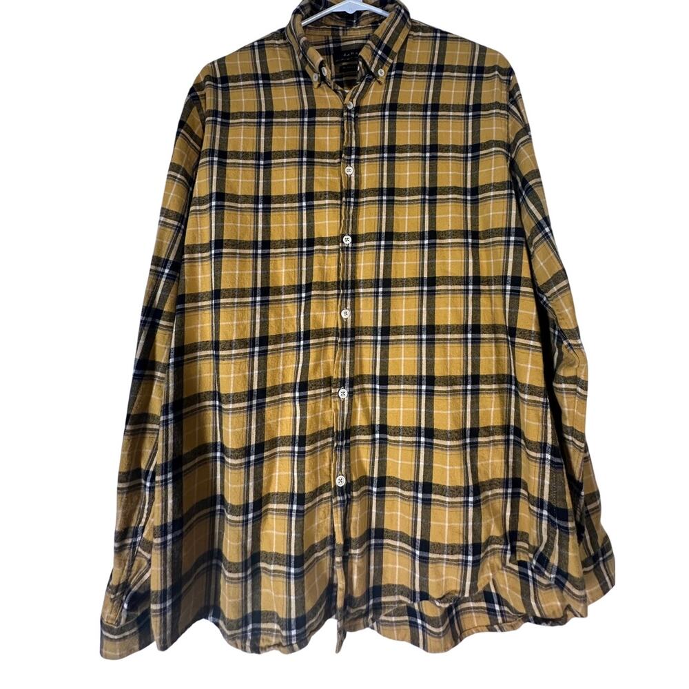 Zara Men’s Relaxed Fit Plaid Button-Down Shirt – Yellow & Black – Size L